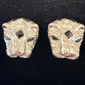 Vintage 1980s REPLICA Made in Italy Panther Head Statement Clip-On Earrings